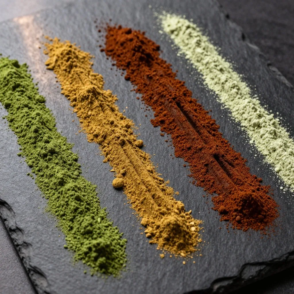 Sorted botanical ingredients on dark textile